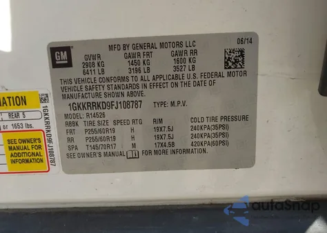 2015 GMC Acadia Slt-1 from USA, damaged, VIN 1GKKRRKD9FJ108787